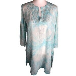 Peppermint Bay Embroidered Watercolor Swim Cover Up Tunic Dress